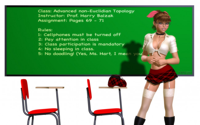 Обои картинки фото 3д графика, люди , people, доска, стулья, класс, учительница