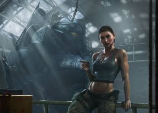 Картинка фэнтези девушки иной мир будущее девушка солдат сигара робот механоид