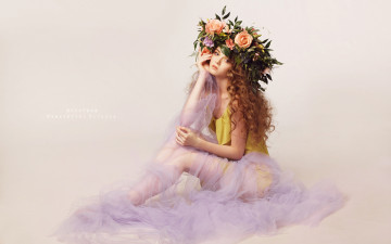 Картинка девушки -unsort+ рыжеволосые+и+другие девушка рыжая красивая цветы венок платье локоны вуаль фон настроение