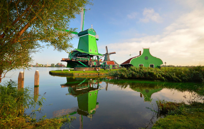 Обои картинки фото разное, мельницы, река, мельня