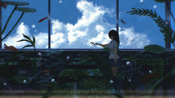 Картинка аниме животные +существа девушка