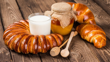 Картинка еда разное молоко мед булки выпечка