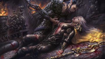 Картинка фэнтези существа арт воин меч эльф оружие девушка