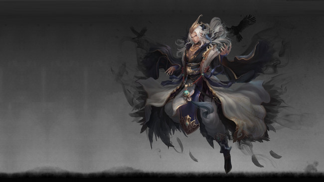 Обои картинки фото фэнтези, маги,  волшебники, фентези, магия, арт, парень, ворон