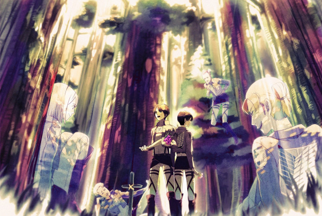 Обои картинки фото аниме, shingeki no kyojin, атака, титанов