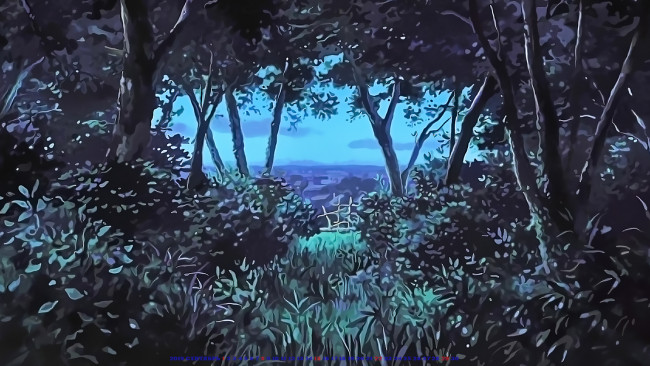 Обои картинки фото календари, аниме, ночь, лес, природа, дерево, растение, 2019, calendar