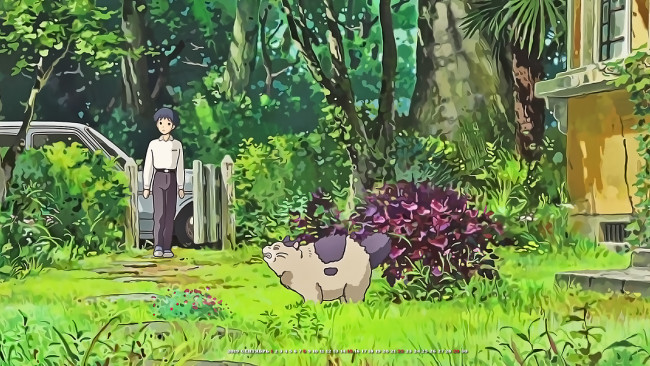 Обои картинки фото календари, аниме, сад, 2019, кошка, мальчик, растение, двор, дом, calendar