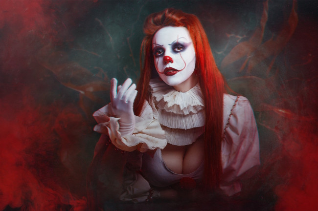 Обои картинки фото рисованное, кино,  мультфильмы, пеннивайз, девушка