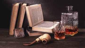 Картинка еда напитки книги трубка графин коньяк