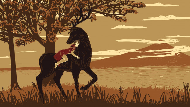 Обои картинки фото рисованное, кино,  мультфильмы, олень, парень, мантия