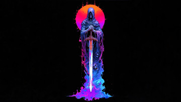 обоя фэнтези, нежить, смерть, плащ, меч, черепа