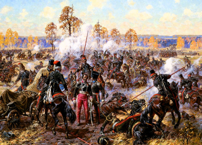 Обои картинки фото рисованное, александр аверьянов, война, отряд, пленники, деревья, осень