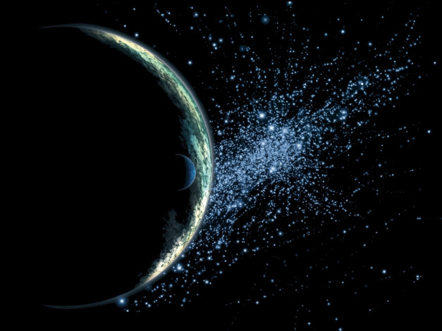 Обои картинки фото космос, арт, планеты, спутники, звёзды