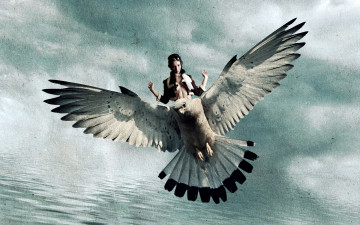 Картинка фэнтези девушки девушка птица фон