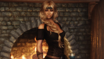 Картинка bella 3д+графика люди+ people девушка камин стена фон взгляд