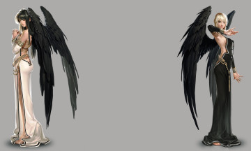 Картинка фэнтези ангелы серый крылья девушки арт фон