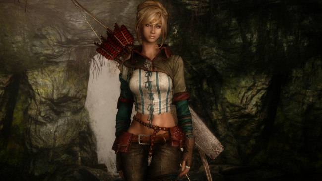 Обои картинки фото bella, 3д графика, амазонки , amazon, лук, взгляд, фон, девушка