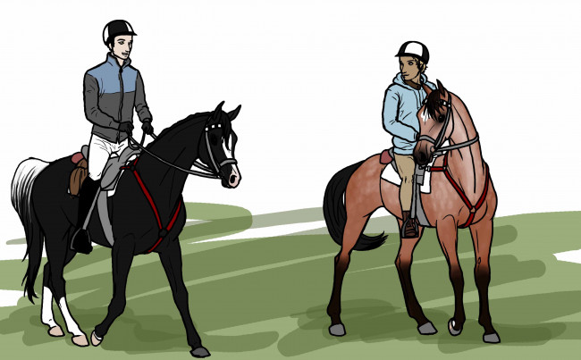 Обои картинки фото рисованные, животные,  лошади, лошади, всадники