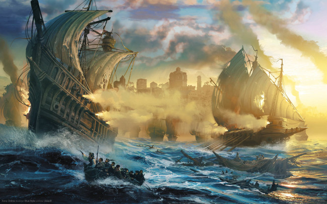 Обои картинки фото видео игры, angels online, anno, online, лодки, паруса, корабли, море, волны, game, wallpapers