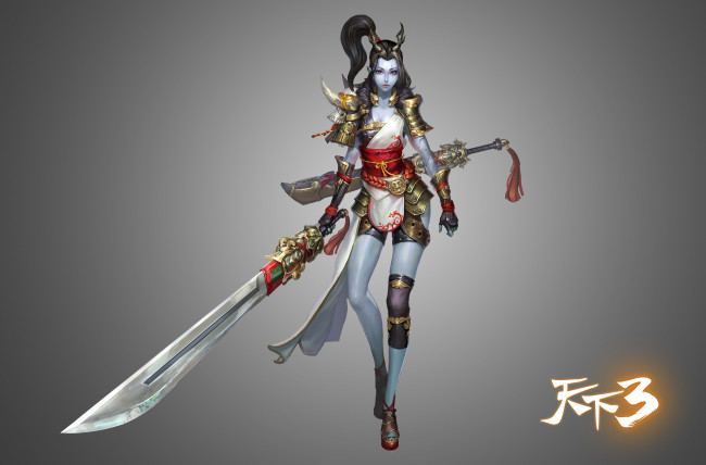 Обои картинки фото видео игры, ~~~другое~~~, воин, девушка, арт, игра, kf3, оружие