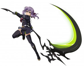 Картинка аниме owari+no+seraph оружие коса арт белый фон последний серафим девушка