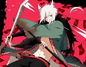 Картинка аниме животные +существа меч парень арт