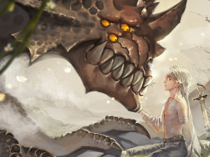 Картинка фэнтези драконы морда дракон парень арт