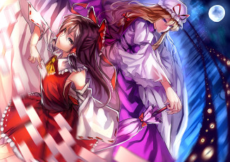 Картинка аниме touhou hakurei reimu uu-uu-zan девушки арт зонт луна ночь yakumo yukari