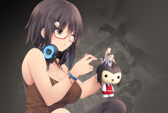 Картинка аниме музыка наушники игрушка девушка арт kopianget