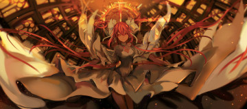 Картинка аниме mahou+shoujo+madoka+magika jiecao окна goddess madoka kaname бант девушка платье перчатки свет