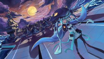 Картинка аниме kantai+collection облака луна ночь небо самолёты девушка арт sima naoteng wo-class aircraft carrier kantai collection