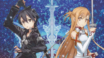 Картинка аниме sword+art+online девушка парень asuna kirito art sword online оружие мечи