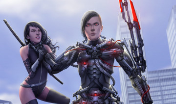 Картинка фэнтези роботы +киборги +механизмы cyberpunk cyborg душит девушка