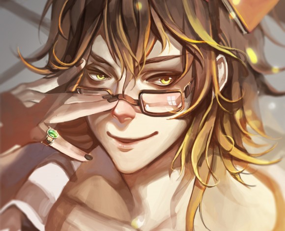 Обои картинки фото разное, арты, взгляд, улыбка, очки, арт, парень