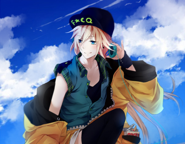 Обои картинки фото аниме, музыка, небо, девушка, арт, облака