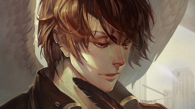 Обои картинки фото разное, арты, арт, парень, ангел, крылья