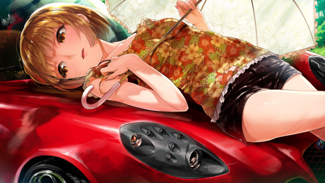 Обои картинки фото subete ga f ni naru, аниме, оружие,  техника,  технологии, машина, shirane, taito, девушка, зонт, красная, арт, nishinosono, moe