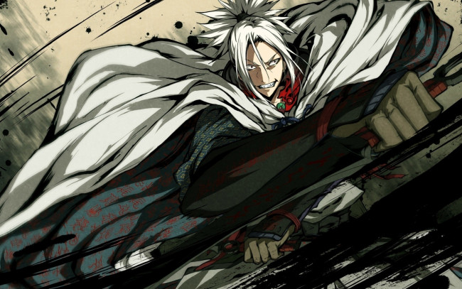 Обои картинки фото аниме, kajiri kamui kagura, kajiri, kamui, kagura, колдун, оружие, кровь, сражение, ненависть