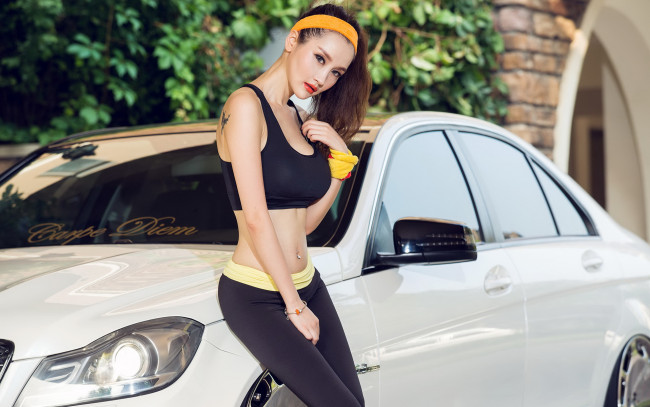 Обои картинки фото автомобили, -авто с девушками, фон, взгляд, девушка, автомобиль