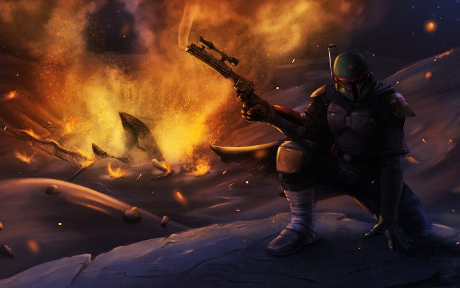 Обои картинки фото фэнтези, _star wars, boba, fett, star, wars, шлем, art, mandalorian, warrior, bounty, hunter