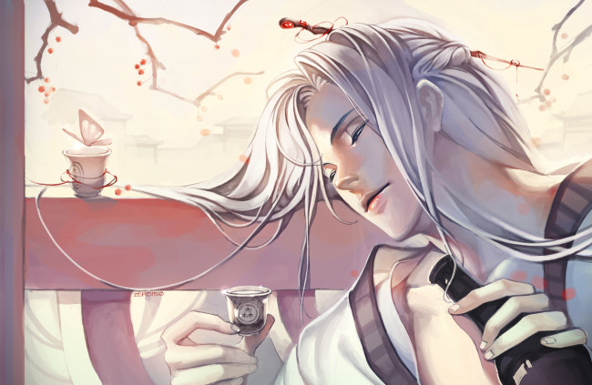 Обои картинки фото разное, арты, саке, парень, арт