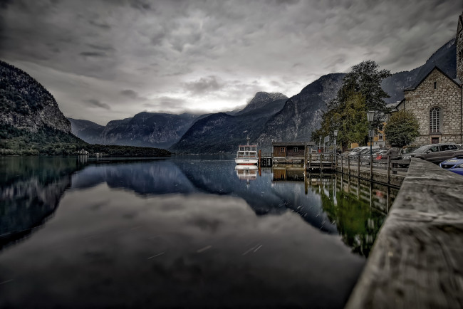 Обои картинки фото города, - улицы,  площади,  набережные, пейзаж, озеро, austria, hallstadt, lake, longexposure