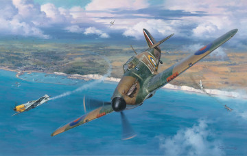 Картинка рисованное авиация messerschmitt bf 109 junkers ju 87 war ww2 aviation painting art hawker hurricane battle of britain