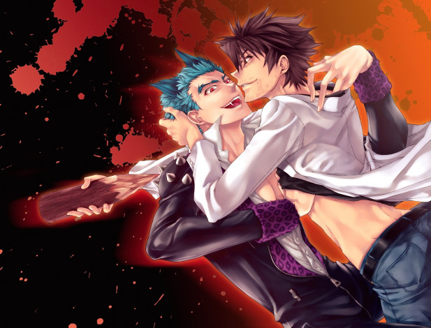 Обои картинки фото аниме, shiki, клыки, кол, брызги, вампир, парни