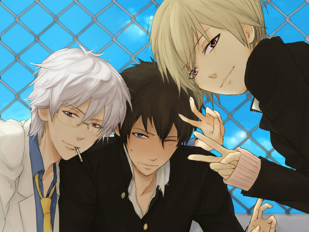 Обои картинки фото аниме, gintama, взгляд, фон, парни