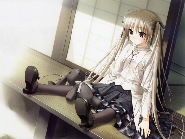 Обои картинки фото аниме, yosuga no sora, взгляд, девушка, фон