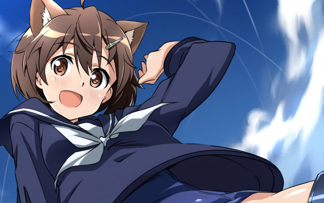Обои картинки фото аниме, strike witches, фон, взгляд, девушка
