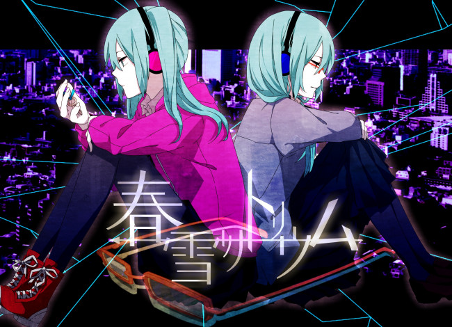 Обои картинки фото аниме, vocaloid, фон, взгляд, девушки