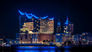 Картинка hamburg города гамбург+ германия огни ночь