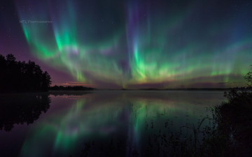 Картинка природа северное+сияние озеро ночь